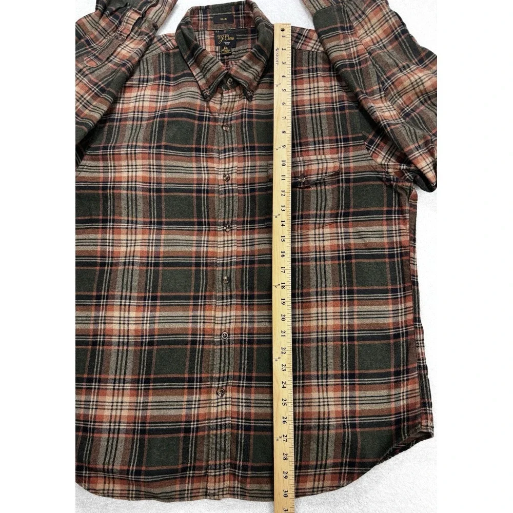 J.Crew Cashmere‎ Blend Slim Flannel Shirt Men XL Brown Tan Green Button Down